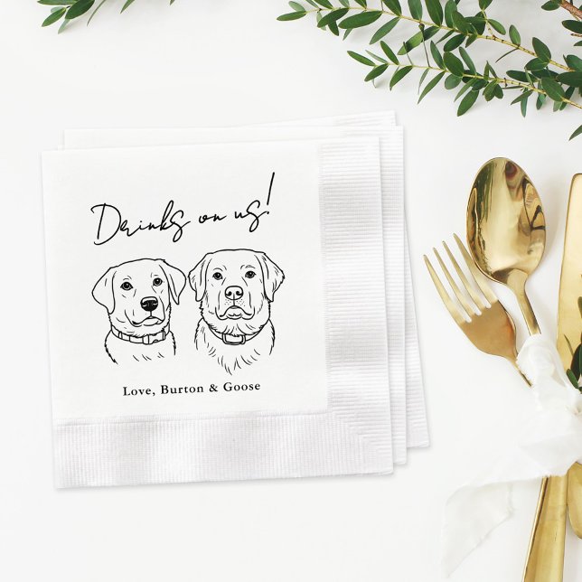 Funny Drinks on Us Two Dog Wedding Napkins (Creator Uploaded)