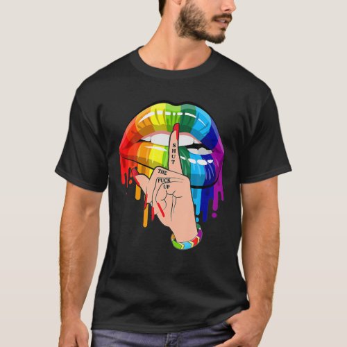 Funny Dripping Rainbow Lips Hand Gay Pride LGBT T_Shirt