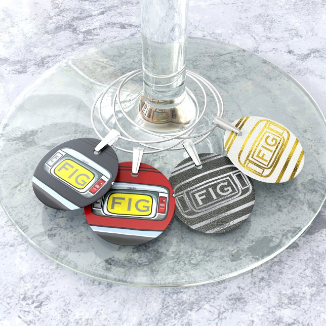 Funny Driver Initial Figaro Car Wine Charms (Fun Fig inspired wine charms with space for your initials)