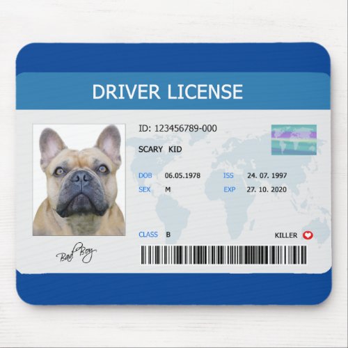 Funny driver license for dog mouse pad