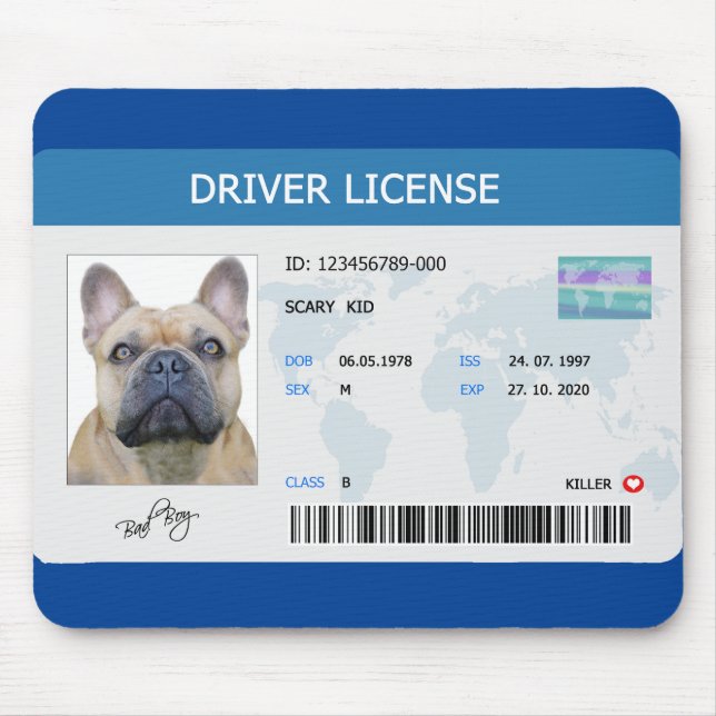 Funny driver license for dog mouse pad (Front)