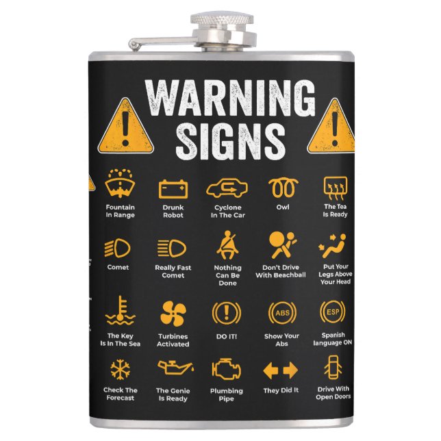 Funny Driving Warning Signs 101 Auto Mechanic Gift Flask (Front)
