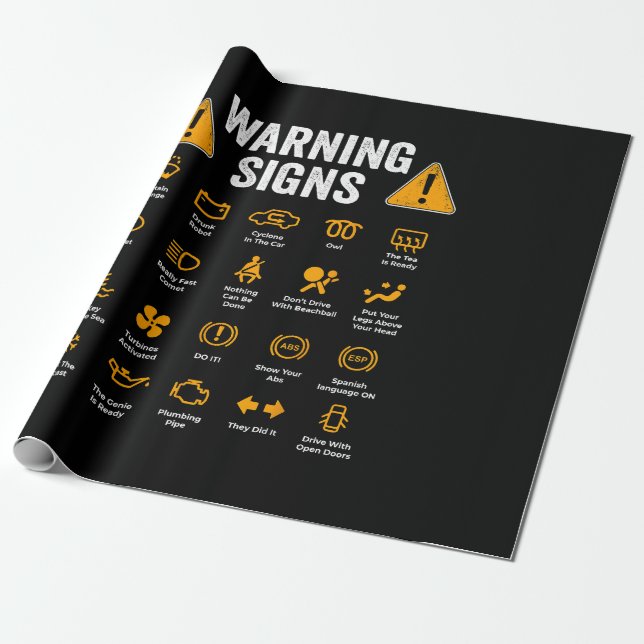 Funny Driving Warning Signs 101 Auto Mechanic Gift Wrapping Paper (Unrolled)