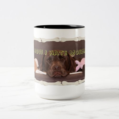 Funny Drowsy Chocolate Lab With Toys Photo Two_Tone Coffee Mug