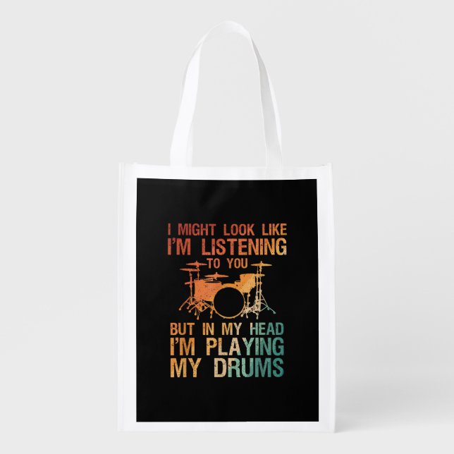 Funny Drummer Art For Men Women Drum Player Percus Grocery Bag (Front)