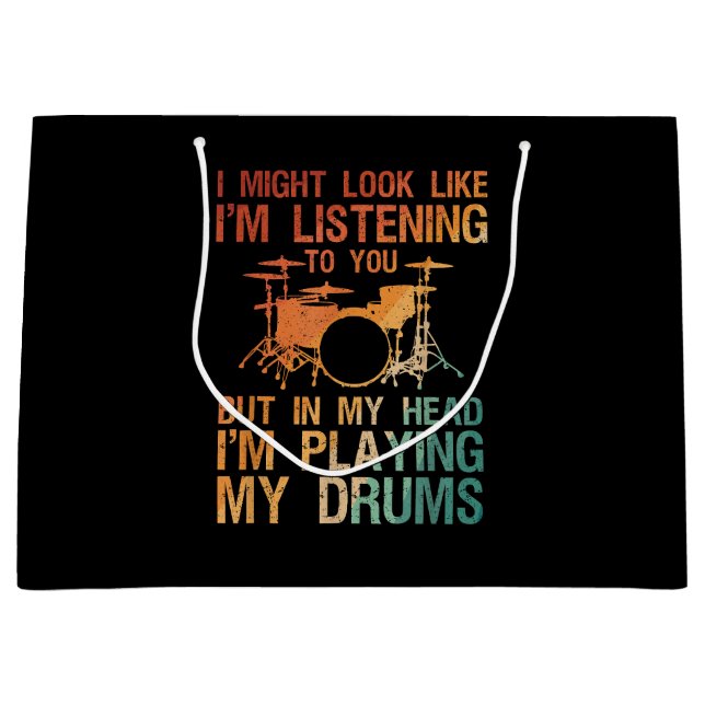 Funny Drummer Art For Men Women Drum Player Percus Large Gift Bag (Front)