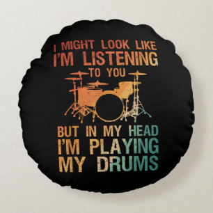 Funny Drummer Art For Men Women Drum Player Percus Round Pillow