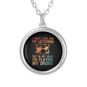Funny Drummer Art For Men Women Drum Player Percus Silver Plated Necklace