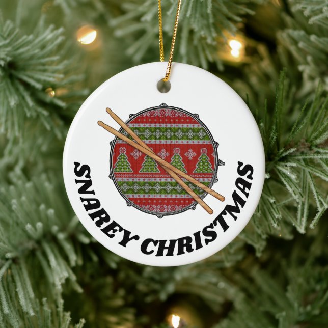 Funny Drummer Christmas Rock & Roll Musician Drum Ceramic Ornament (Tree)