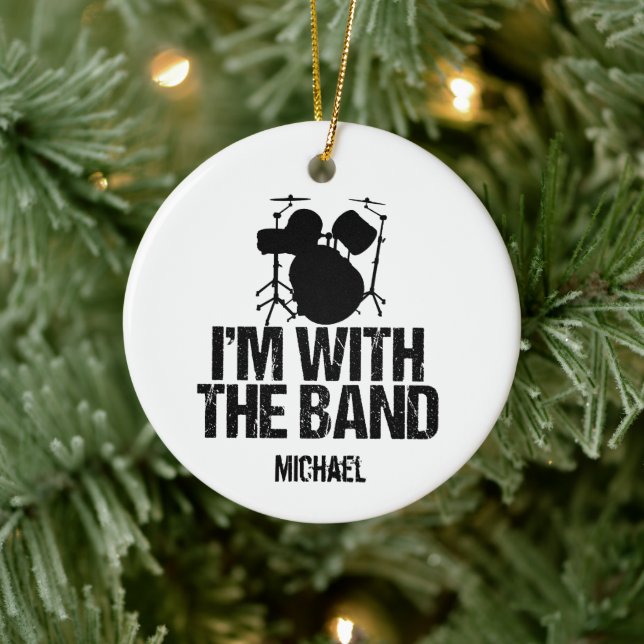 Funny Drummer Monogram I'm with the Band Drums Ceramic Ornament (Tree)