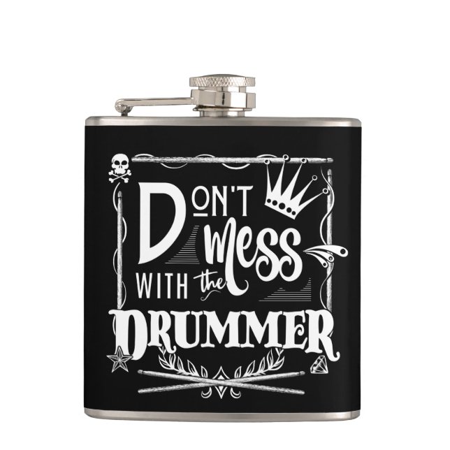 Funny Drummer Percussion Drum Drumsticks Drumming  Flask (Front)