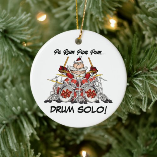 Funny Drummer Santa Rock  Roll Christmas Musician Ceramic Ornament