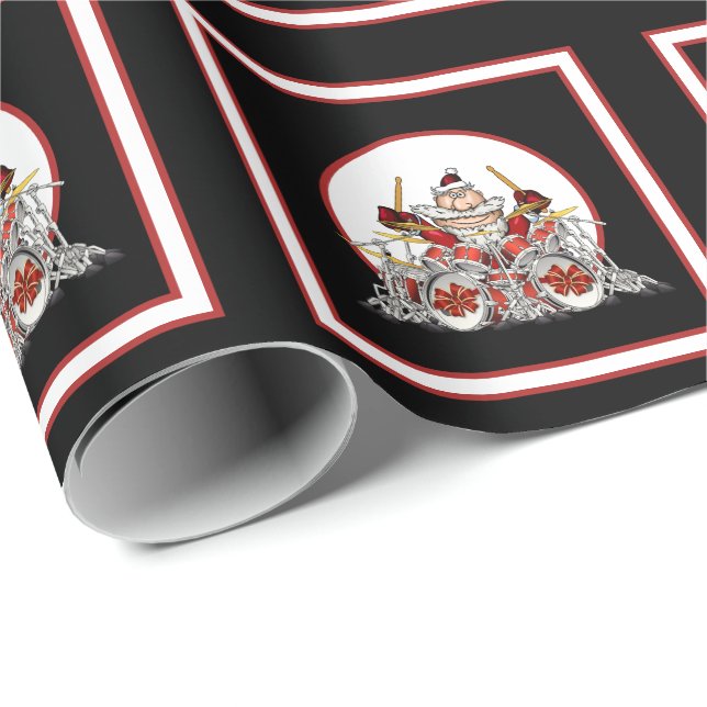 Funny Drummer Santa Rock & Roll Christmas Musician Wrapping Paper (Roll Corner)