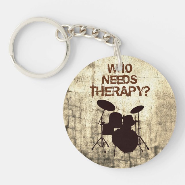 Funny Drummer Therapy Drum Kit Percussion Drumming Keychain (Front)