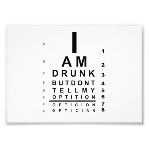 Funny drunk eye chart photo print