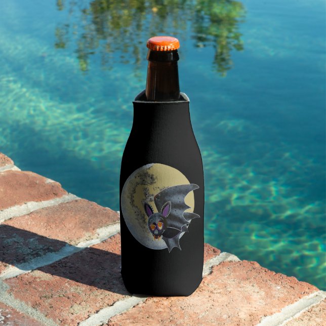 Funny Drunk Halloween Full Moon Bat Bottle Cooler (In Situ Pool)