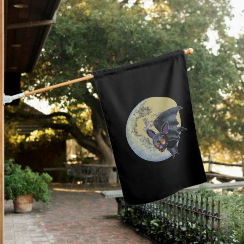 Funny Drunk Halloween Full Moon Bat House Flag