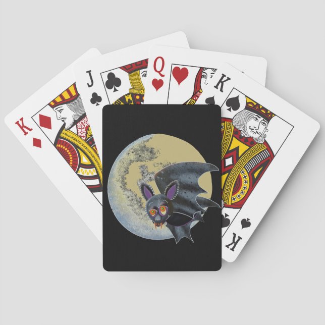 Funny Drunk Halloween Full Moon Bat Poker Cards (Back)
