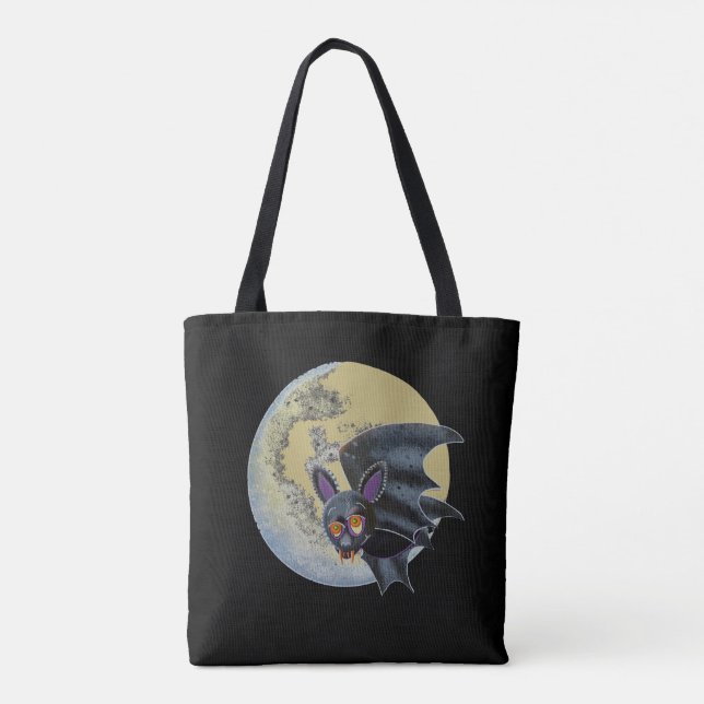 Funny Drunk Halloween Full Moon Bat Tote Bag (Back)