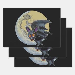 Funny Drunk Halloween Full Moon Bat Wrapping Paper Sheets