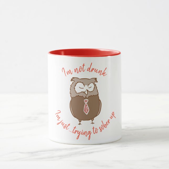 Funny drunk owl cute cartoon drinking humor  mug (Center)