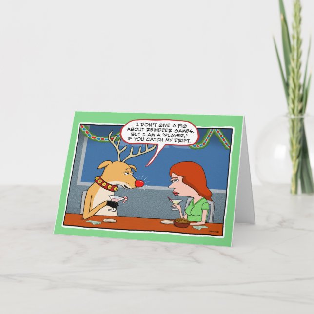 Funny Drunk Reindeer Christmas Holiday Card (Front)