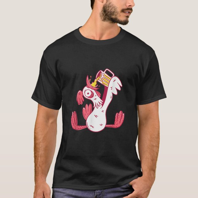 Funny Drunk Rooster Animal Chicken Beer Alcohol Pa T-Shirt (Front)