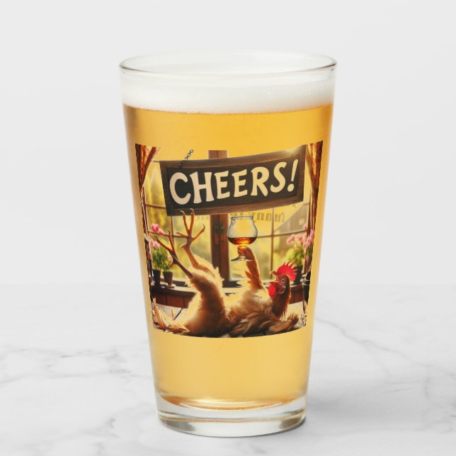 Funny Drunk Rooster Beer Glass (Front Filled)