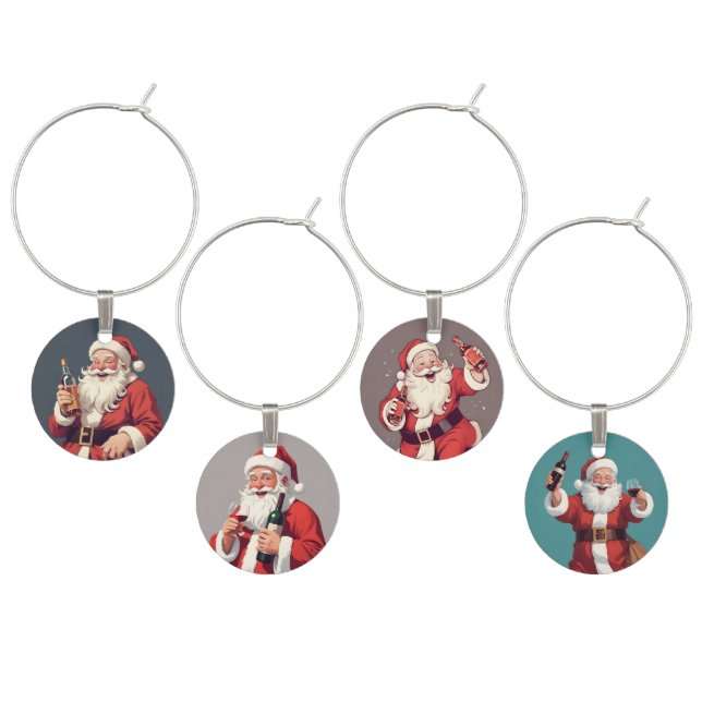 Funny Drunk Santa wine charm set (Staggered)