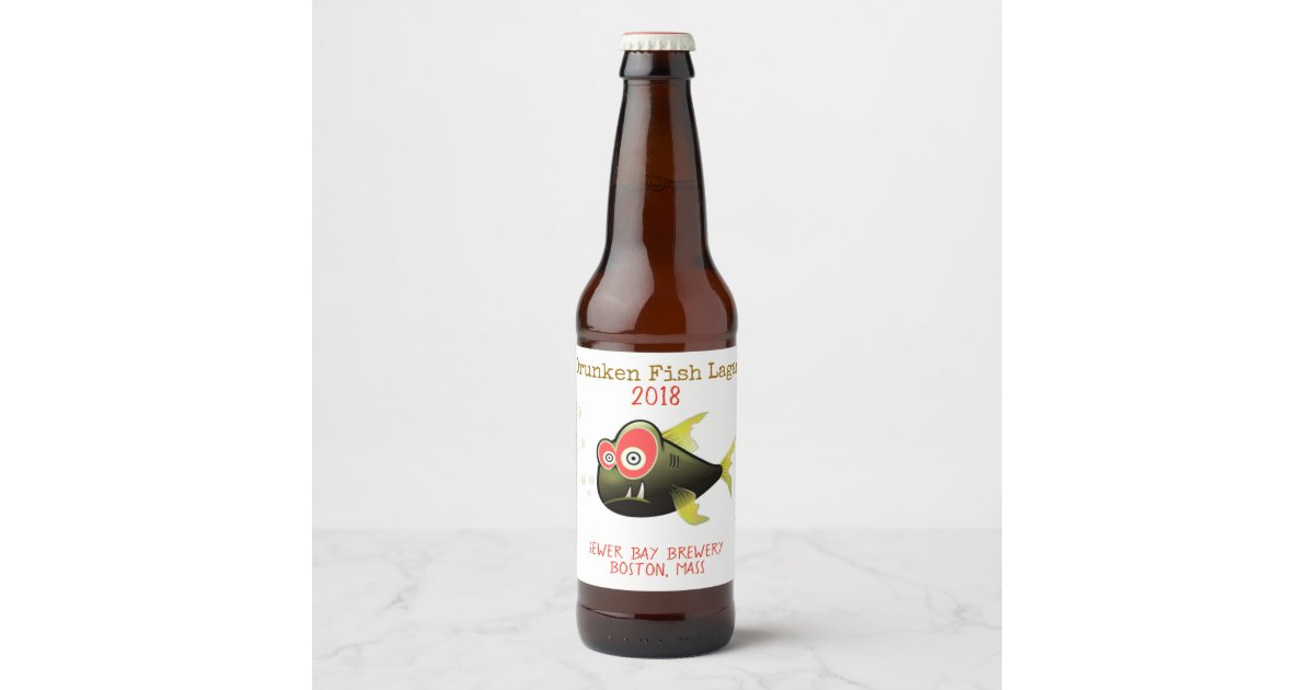 Funny Drunken Fish Custom Beer Label | Zazzle