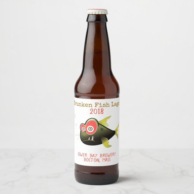 Funny Drunken Fish Custom Beer Label (Front)