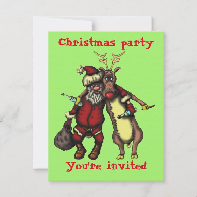Funny drunken Santa and Rudolph Christmas card (Front)