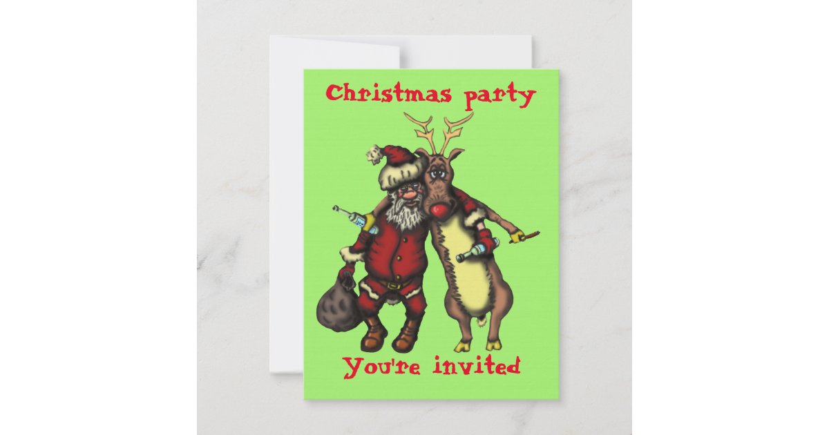 Funny drunken Santa and Rudolph Christmas card | Zazzle