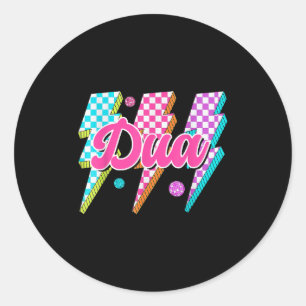 Funny Dua Lightning Bolt Checkered I Love Dua 80's Classic Round Sticker