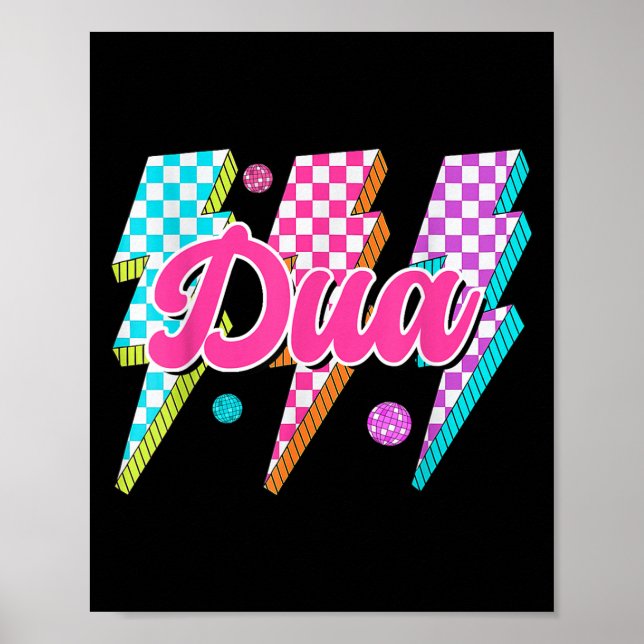 Funny Dua Lightning Bolt Checkered I Love Dua 80's Poster (Front)