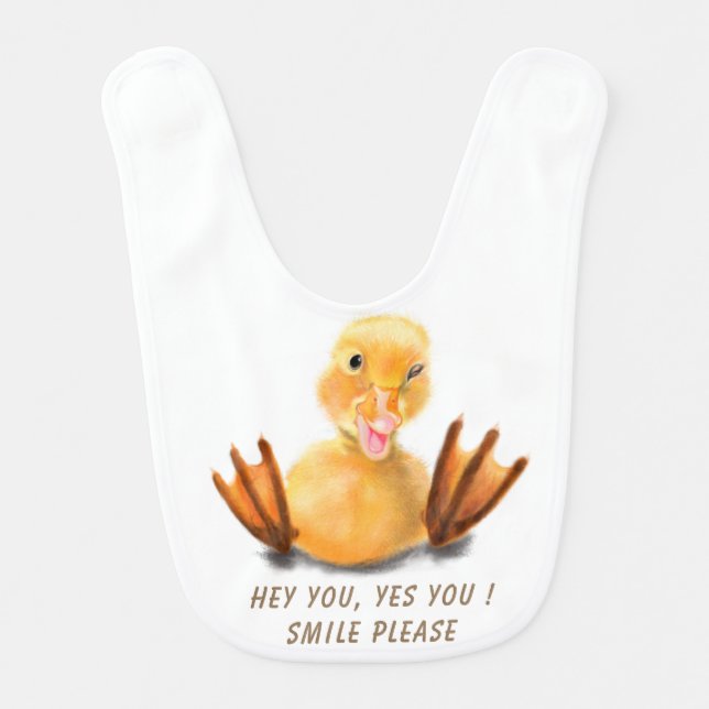 Funny Duck Baby Bib Smile - Custom Text (Front)