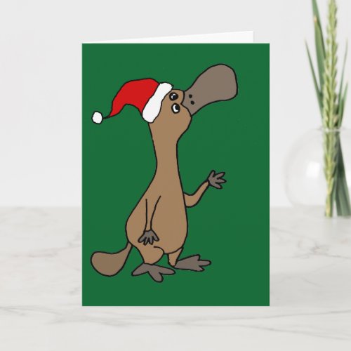 Funny Duck_billed Platypus in Santa Hat Christmas Holiday Card