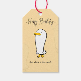 Funny Duck Birthday Sticker-But where is the cake Gift Tags