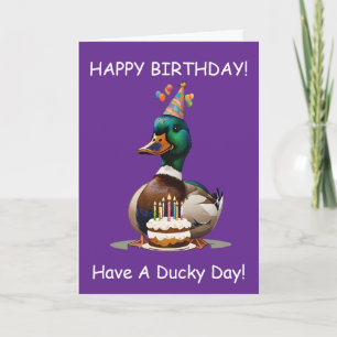 Funny Duck Birthday Wishes & Cake Laughs Card