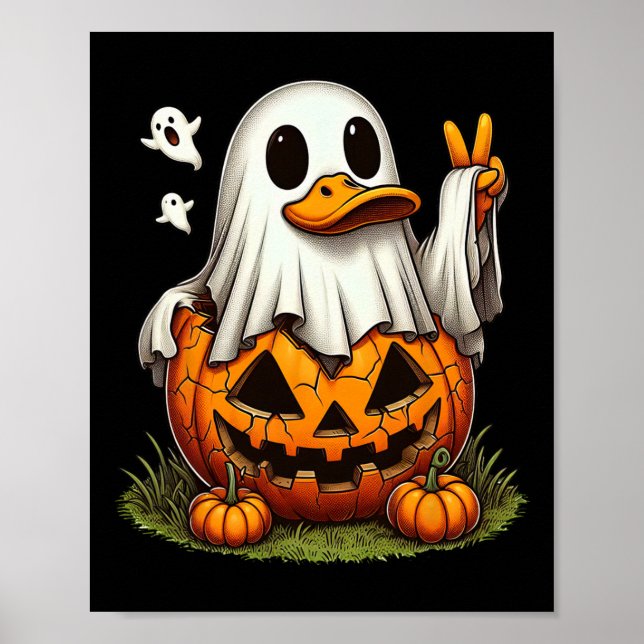 Funny Duck Boo Halloween Ghost Womens Mens Kids  Poster (Front)