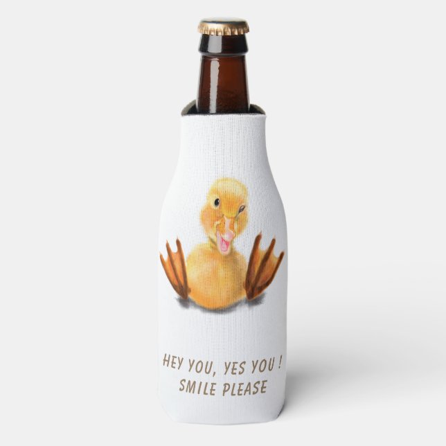 Funny Duck Bottle Cooler Smile - Custom Text (Bottle Front)