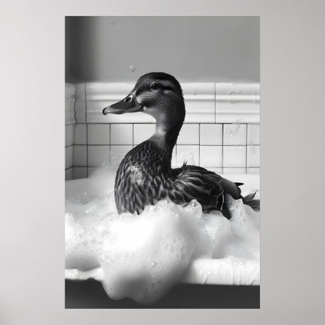 Funny Duck Bubble Bath Print, Bathroom Wall Art (Front)