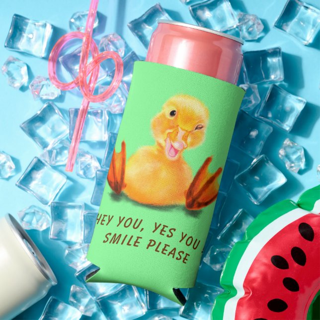 Funny Duck Can Cooler Smile Custom Text and Color (In Situ Summer)