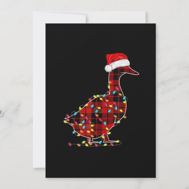 Funny Duck Christmas Light Red Plaid Matching Holiday Card (Front)