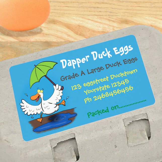 Funny duck dancing cartoon illustration egg carton label (Duck egg carton labels in cute cartoon style will add fun to your fresh produce.)