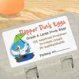 Funny duck dancing cartoon illustration egg carton label