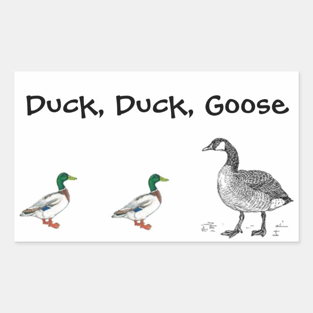 Funny Duck Duck Goose Cartoon, Kids Game Pun Rectangular Sticker (Front)