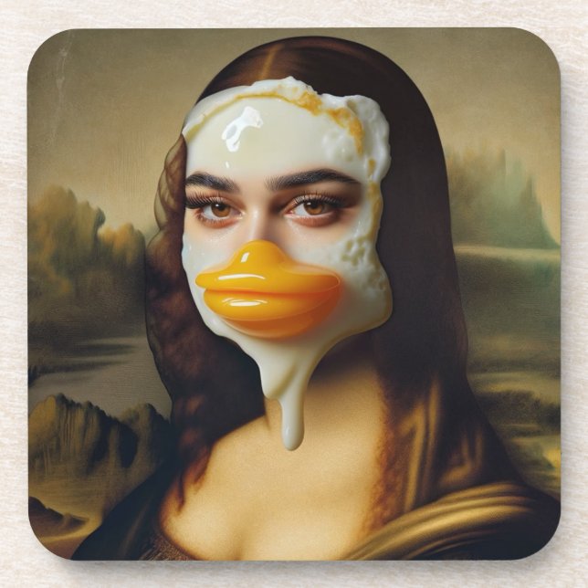 Funny Duck Face Egg Mona Beverage Coaster (Front)