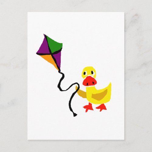 Funny Duck Flying Colorful Kite Postcard