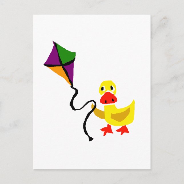 Funny Duck Flying Colorful Kite Postcard (Front)